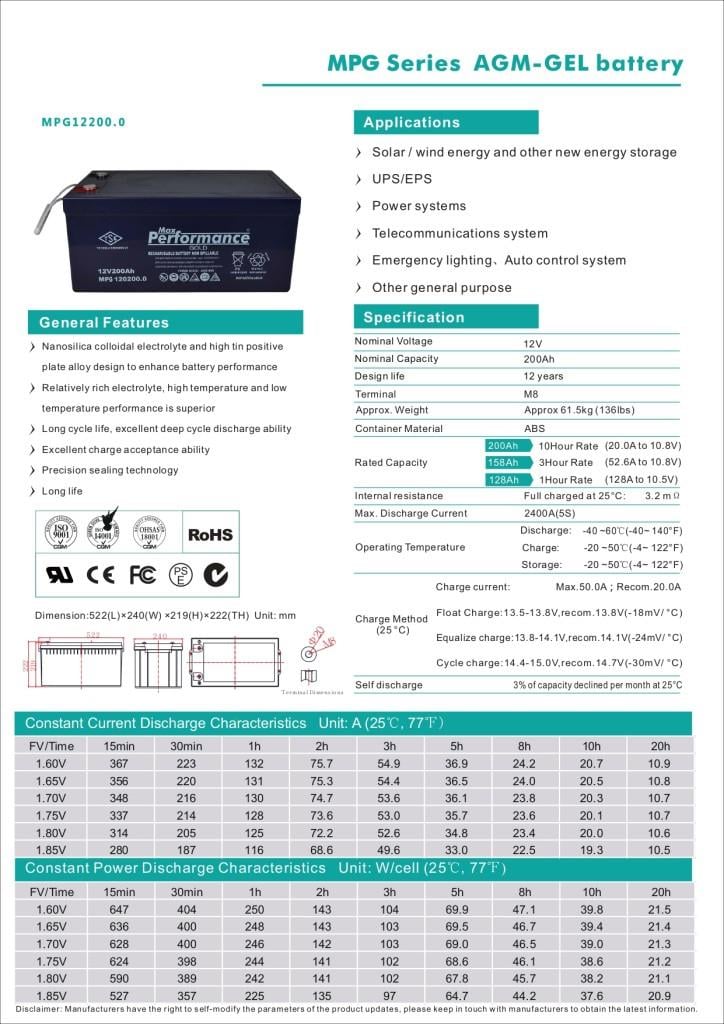 Max Performance GoldMax Performance Gold 12V 200Ah Deep Cycle Jel AküMPG12200.0