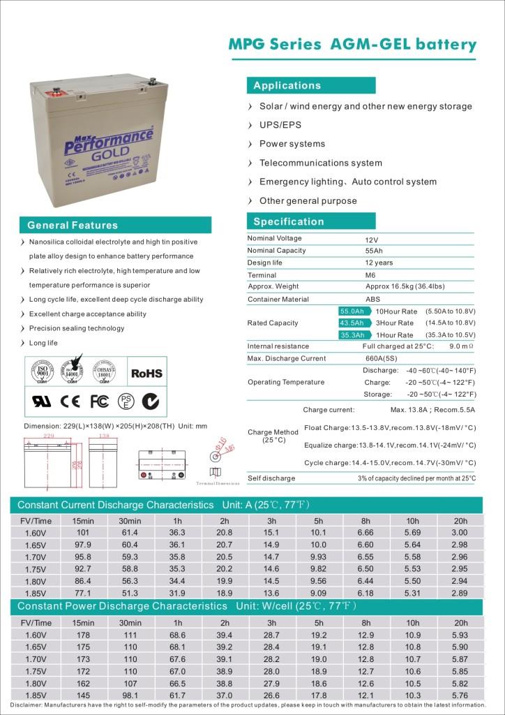 Max Performance GoldMax Performance Gold 12V 55Ah Deep Cycle Jel AküMPG12055.0