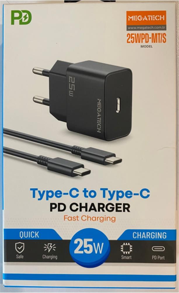 MEGATECHMegatech 25Wpd-Mt-S 25w Type-C Ev Şarj Kafa+Type-c to Typec Kablo ( Hızlı Şarj )9100910110446