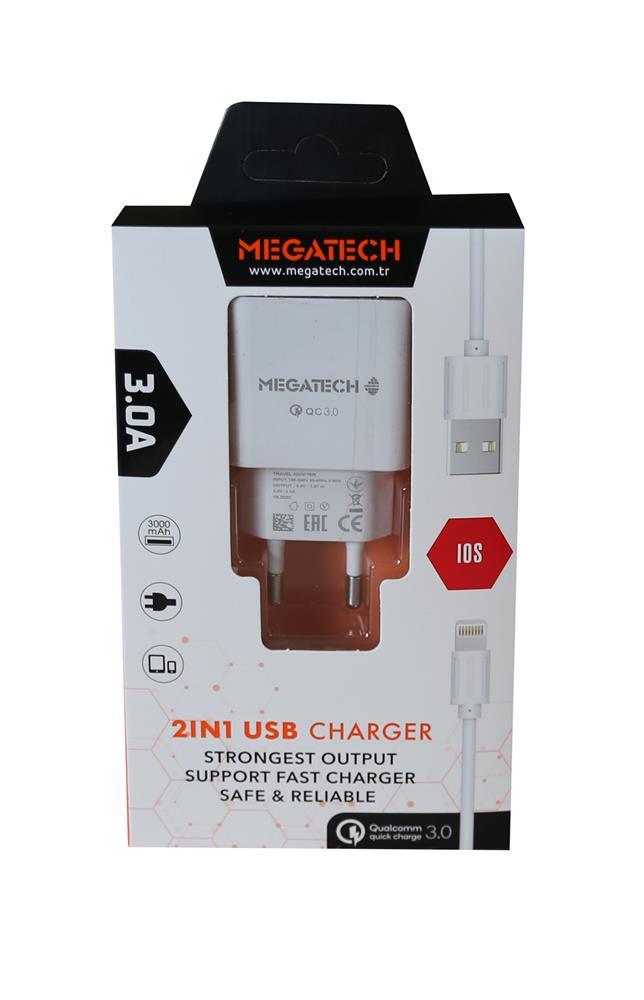 MEGATECHMegatech 3.0A Ev 2IN1 Ev Şarj Kafa +Iphone Şarj Kablo Hızlı Şarj9100910106173
