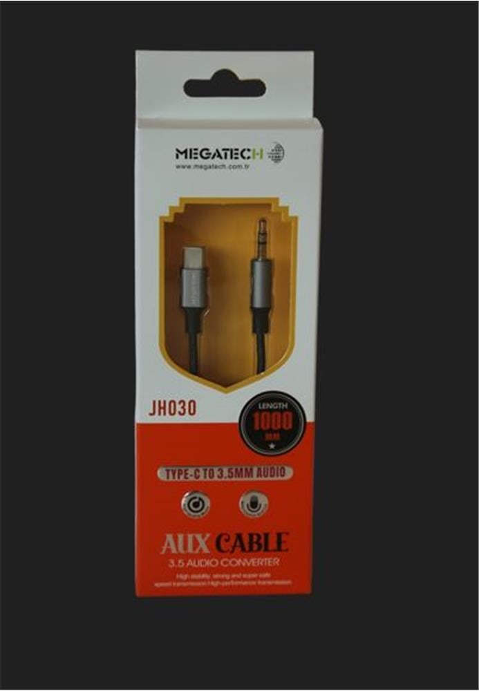 MEGATECHMegatech JH030 1Mt Aux Kablo Çelik TYPE-C 3.5AUX  (kutulu)9100910110002