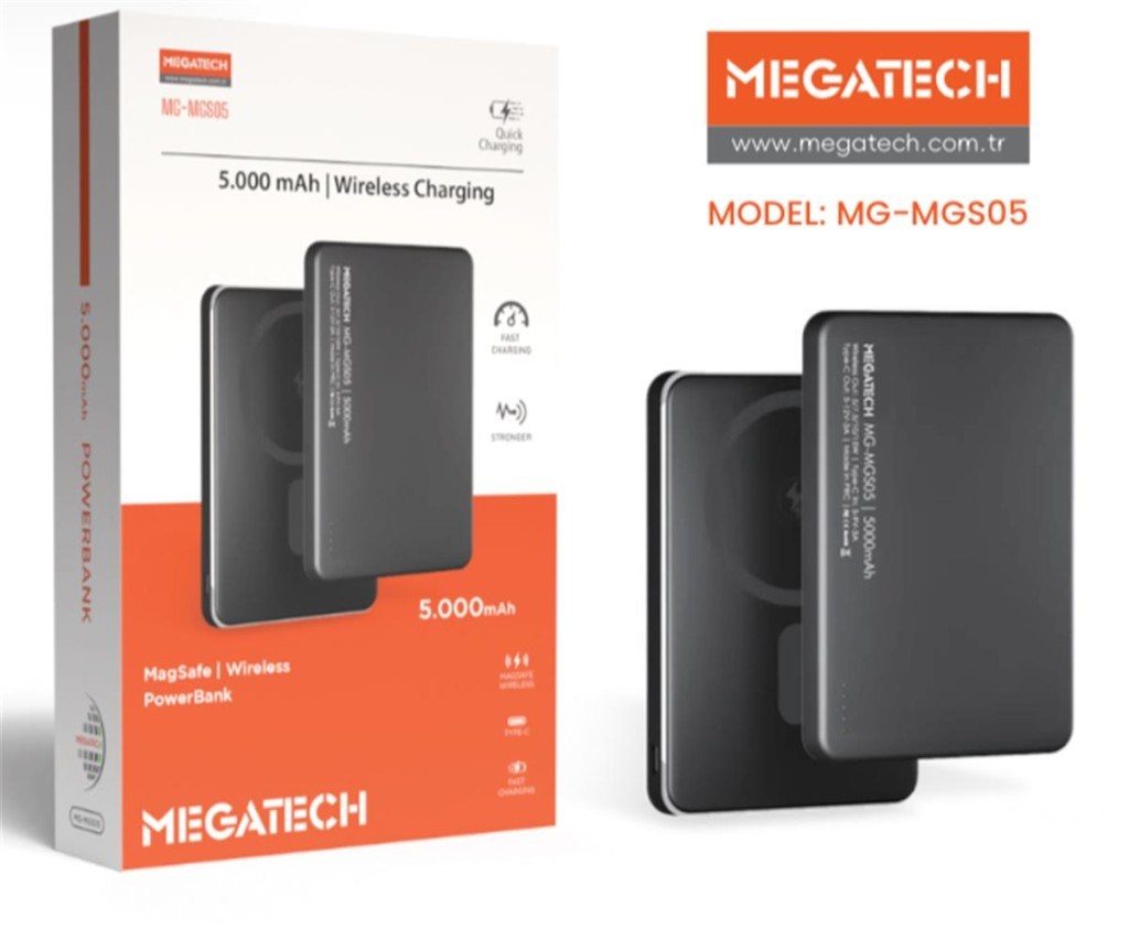 MEGATECHMegatech MG-MGS05 5.000 Mah Siyah Powerbank Magsafe Wıreless (Hızlı Şarj)9100910110194