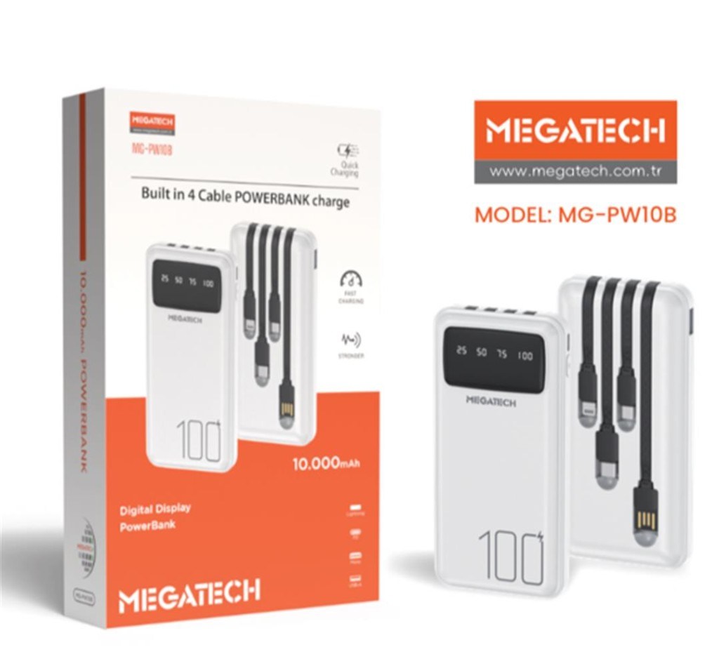 MEGATECHMegatech MG-PW10B 10.000 Mah Beyaz Powerbank Digital Gösterge9100910094319