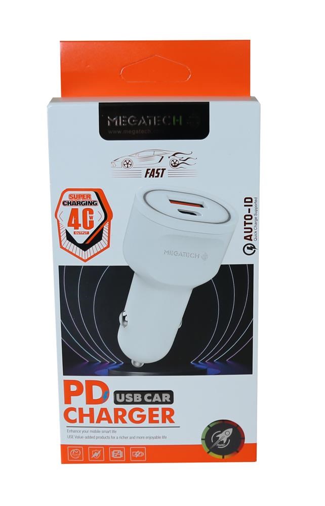 MEGATECHMegatech T-05M40 Beyaz  40W PD-USB Araç Çakmaklık Şarj Başlığı Hızlı Şarj9100910109006
