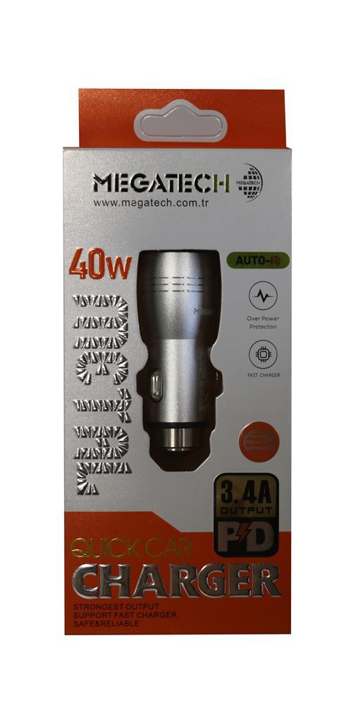 MEGATECHMegatech T05-M24 Re Gri 3.4A 40W Usb Çelik Araç Şarj Aleti9100910109877