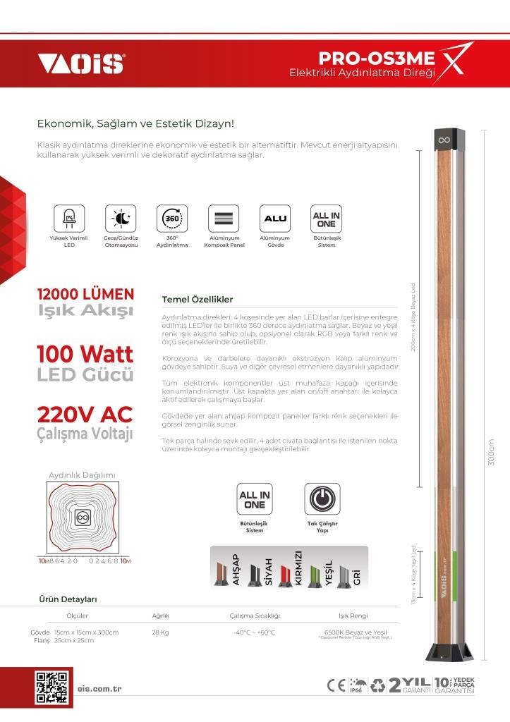 OİSOİS PRO-OS3ME 3m Aydınlatma DireğiOİS PRO-OS3ME