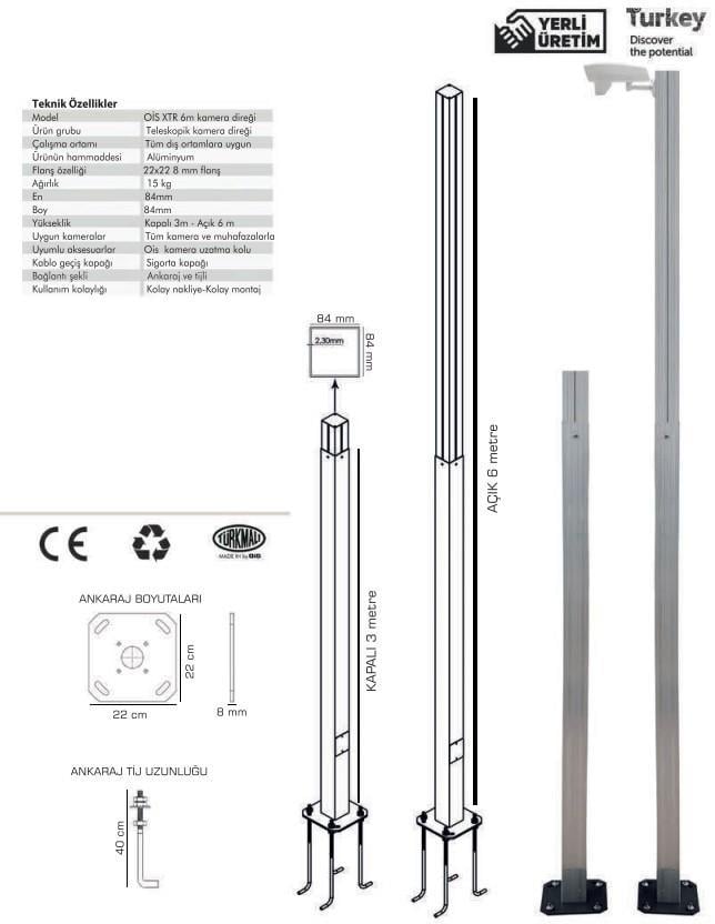 OİSOİS XTR 1001 6 Metre Teleskopik Kamera Direği (Alüminyum)ME-6MDirek