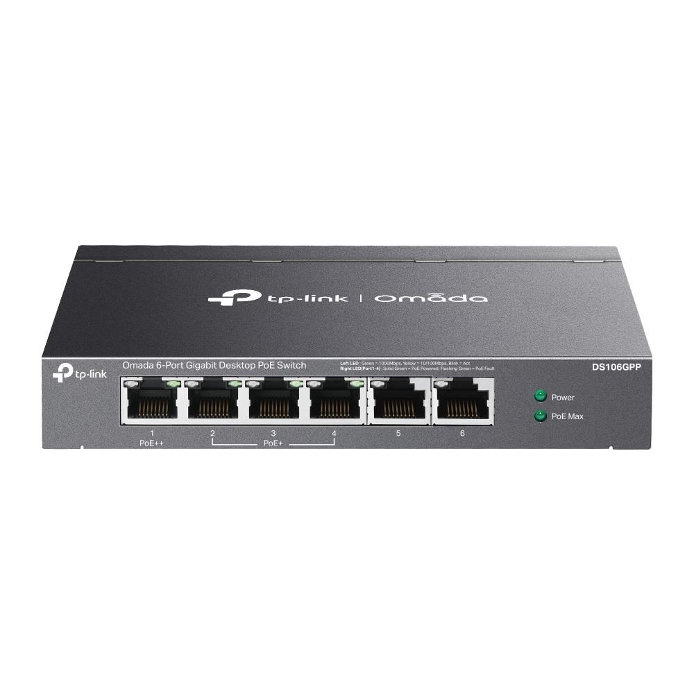 TP-LINKOmada Tp-Link DS106GPP 4 Port 10-100-1000 Poe+ Switch 2 Port Uplink Çelik Kasa Rack Mount4895252507720