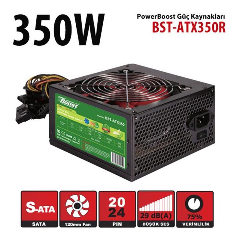 POWER BOOSTPowerBoost BST-ATX350R 350w, PPFC 12cm Kırmızı Fanlı ATX PSU (Retail Box)8682016340503