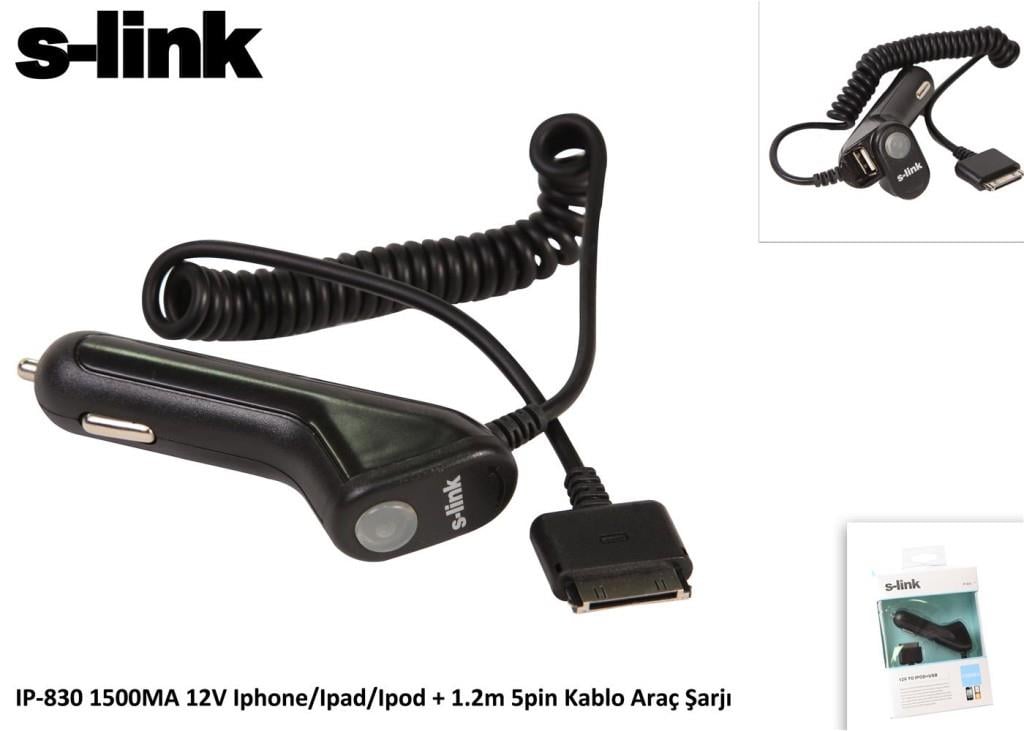 S-LİNKS-link IP-830 1500ma 12v ipod-iphone-ipad Araç Şarj Cihazı8697671466840