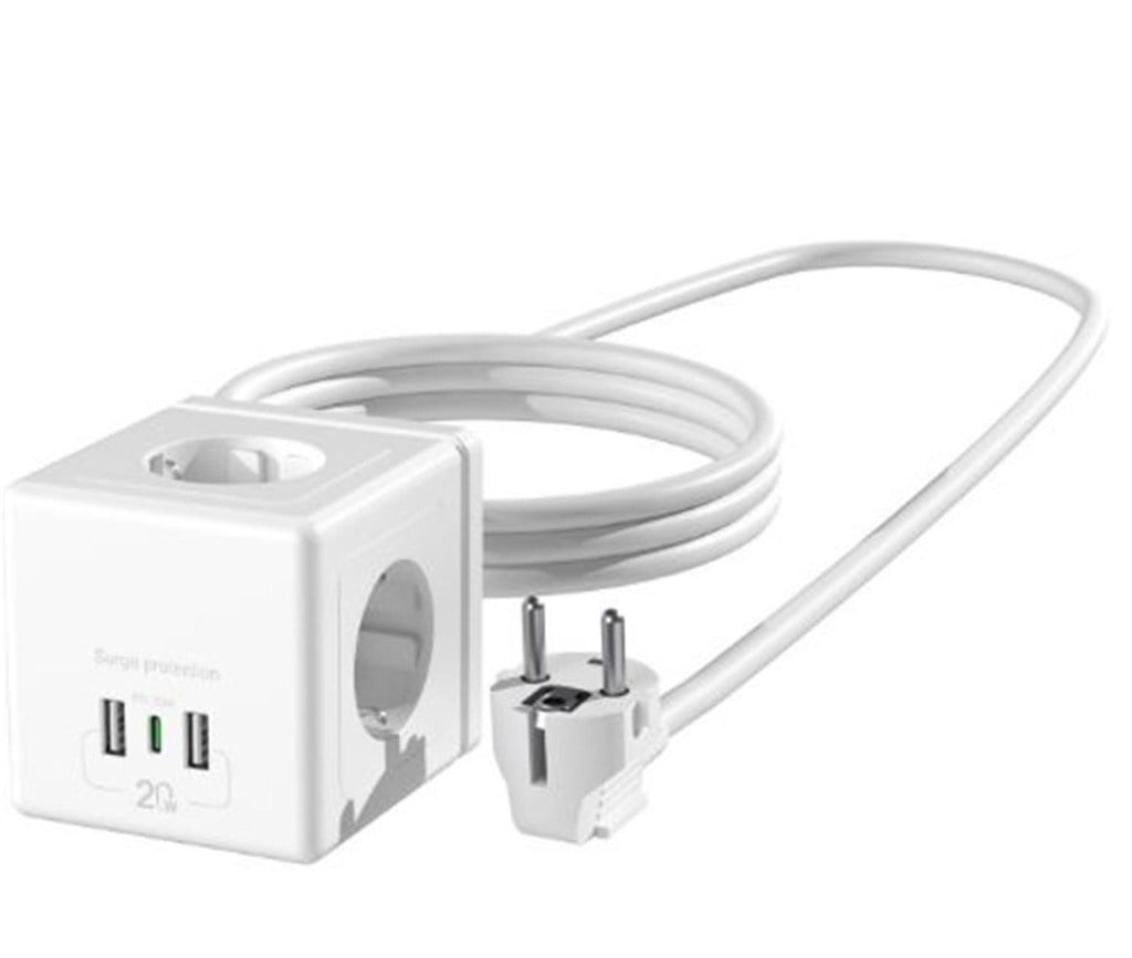 S-LinkS-link PRZ04 4 Soketli 2 USB 1 Type-C PD20 2M 306 Joule Tam Bakır Küp Beyaz Akım Korumalı Priz8680096150951