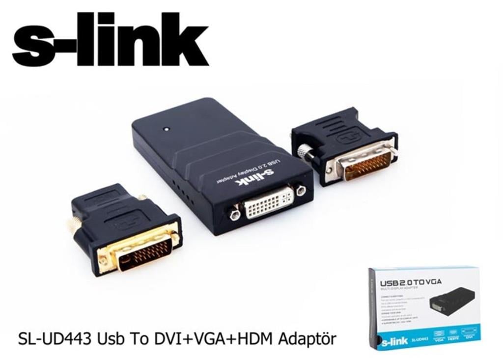 S-LİNKS-link SL-UD443 Usb To DVI+VGA Adaptör8697671454762