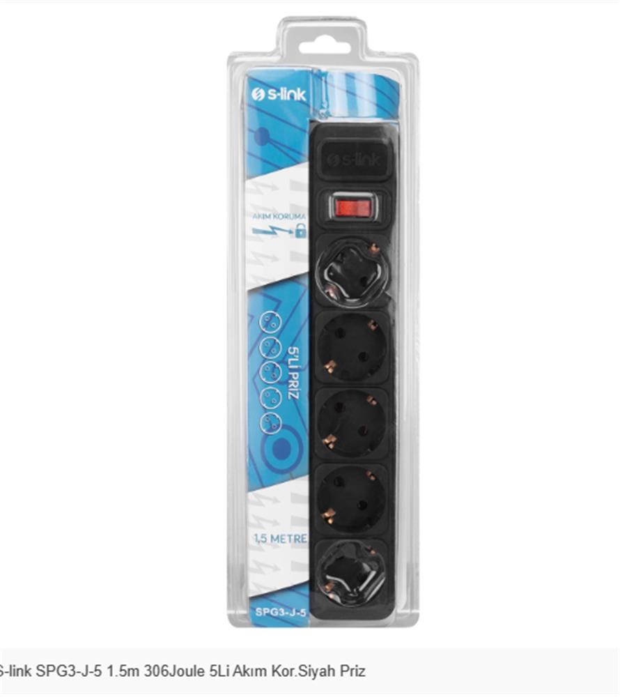 S-LinkS-LINK SPG3-J-5 5li Siyah 1.5mt 306Joule Akım Koruyuculu Priz8680096005602