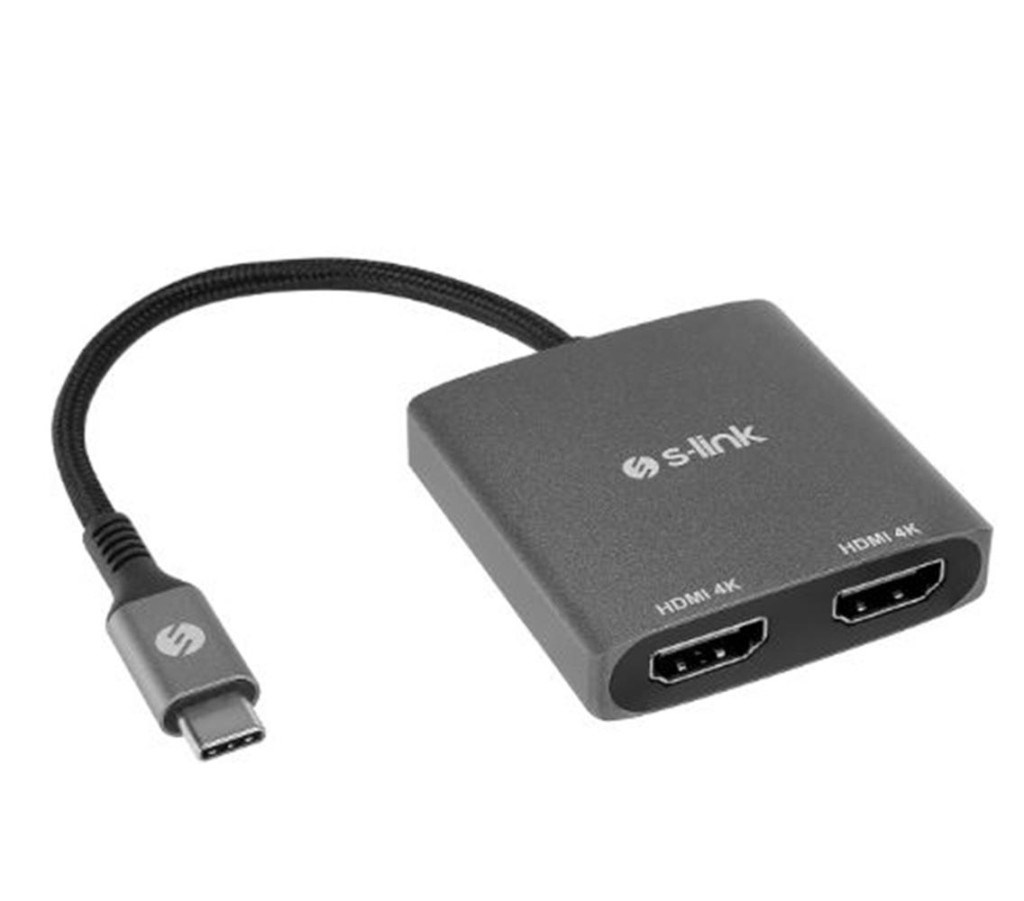 S-LinkS-link SWV-USBC026 4K@30Hz Gri Metal Type-C to 2 port HDMI Adaptör8680096129124