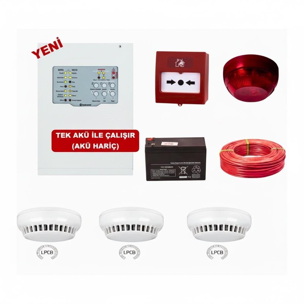 TeknimTeknim Konvansiyonel Sistem Yangın Alarm Seti 3 Lü Kablo DahilTFP-31223KD