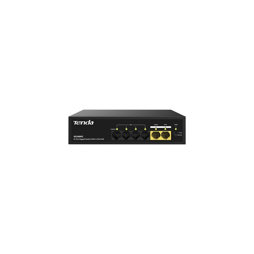 TENDATenda SG106PC 6 Port 4 Port Poe+ 10-100-1000 Mbps + 2 Port Uplink Switch Çelik Kasa Rack Mount6932849436242