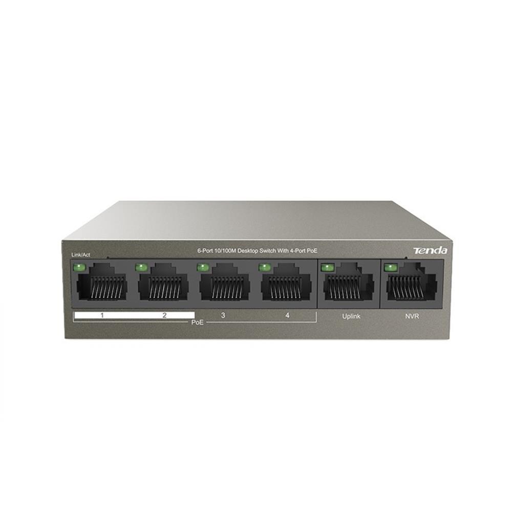 TENDATenda TEF1106P 6 Port 4 Port Poe+ 10-100 + 2 Port Uplink Switch Çelik Kasa Rack Mount6932849431698