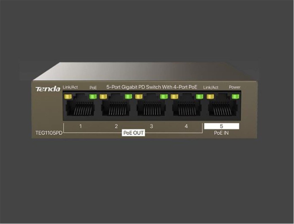 TENDATenda TEG1105PD 5 Port 4 Port Poe+ 1 Port Poe+ İN 10-100-1000 Switch Çelik Kasa Rack Mount6932849431827