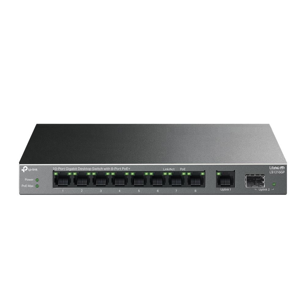 TP-LINKTp-Link LS1210GP 8 Port Poe+ 10-100-1000 Mbps + 1 Port SFP Switch Metal Kasa4895252504569
