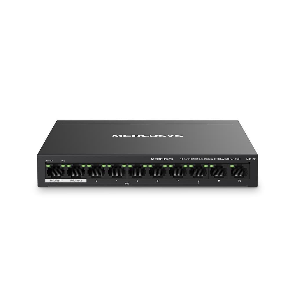 TP-LINKTp-Link Mercusys MS110P 8 Port 10-100 Mbps Poe+ 2 Port 10-100 Switch Metal Kasa6957939001162
