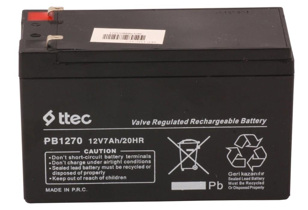 TTEC PLUSTtec 12V 7AH-20HR Base Bakımsız Kuru Akü Alarm-Siren için Ups Uygun Değil 1,75 Kg8694470584416