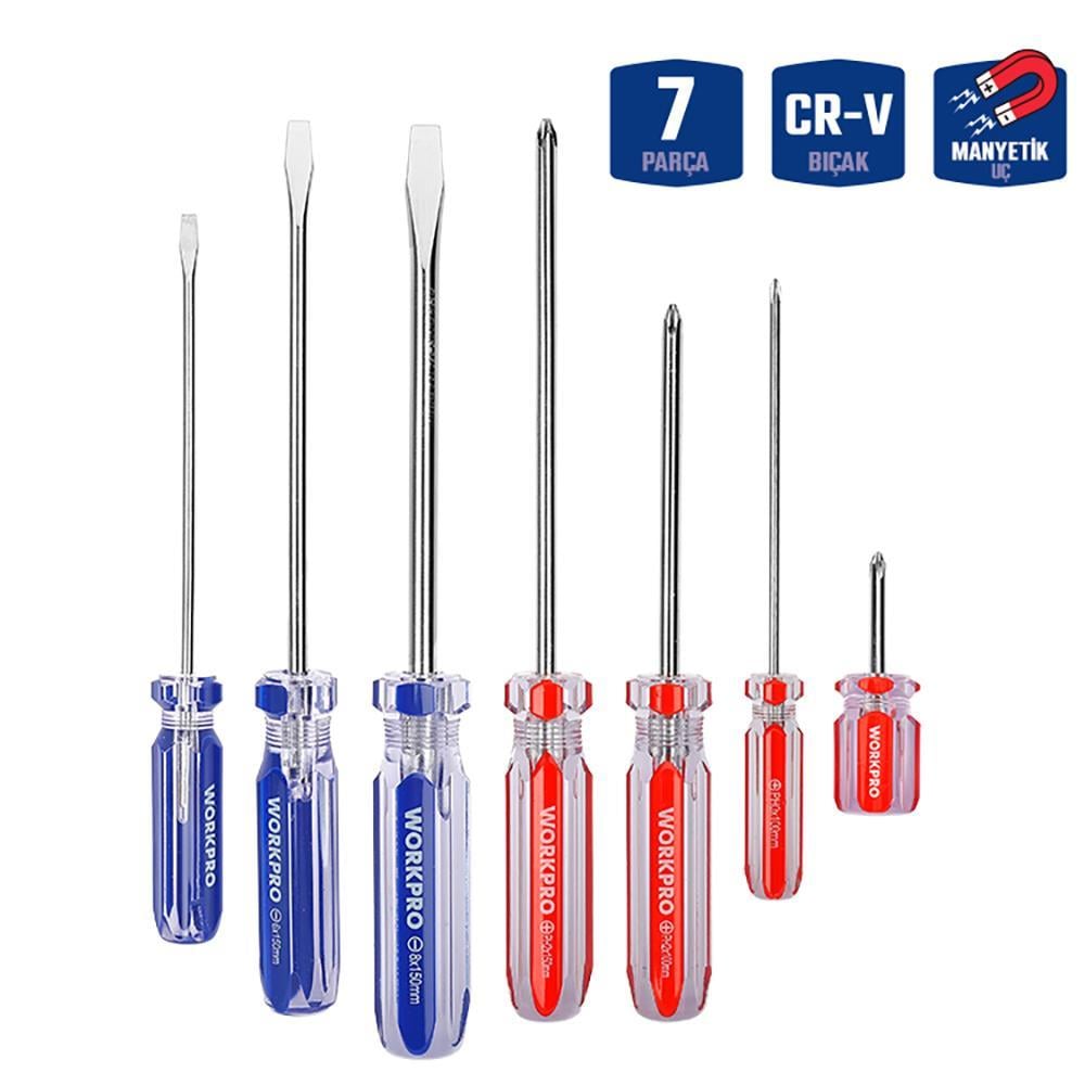 WorkproWORKPRO WP200533 7 Parça CR-V Manyetik Profesyonel Tornavida SetiWP200533