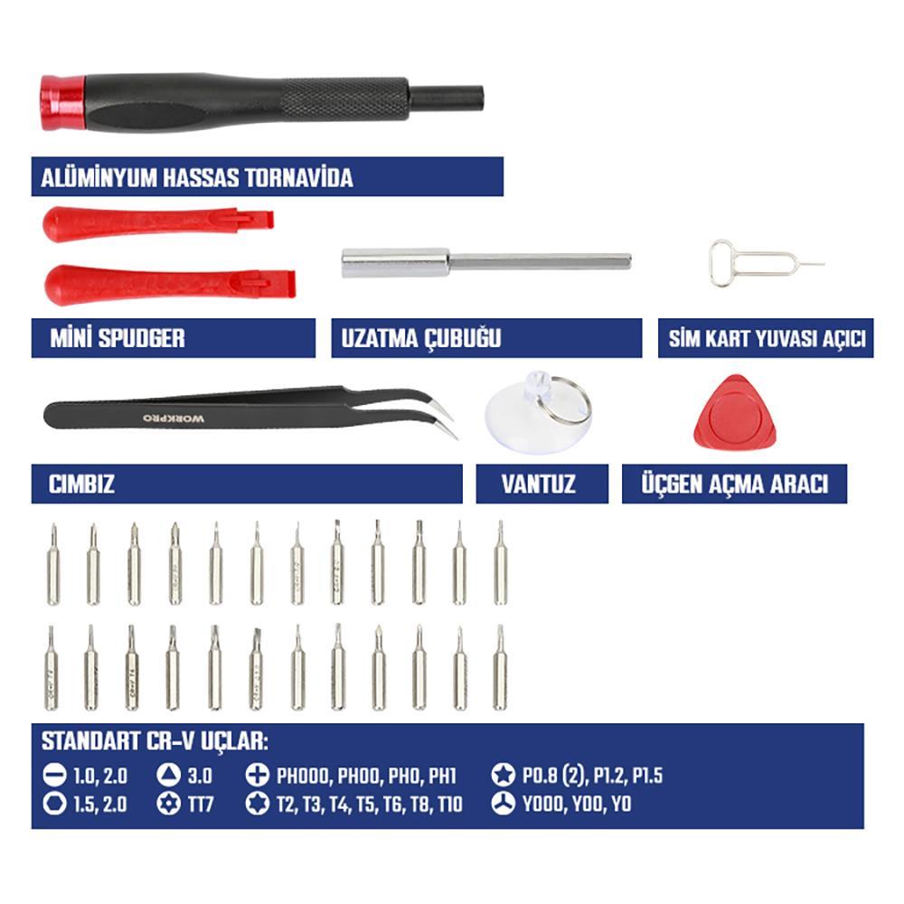 WorkproWORKPRO WP200541 32 Parça CR-V Hassas Elektronikçi/Telefoncu Profesyonel Onarım SetiWP200541