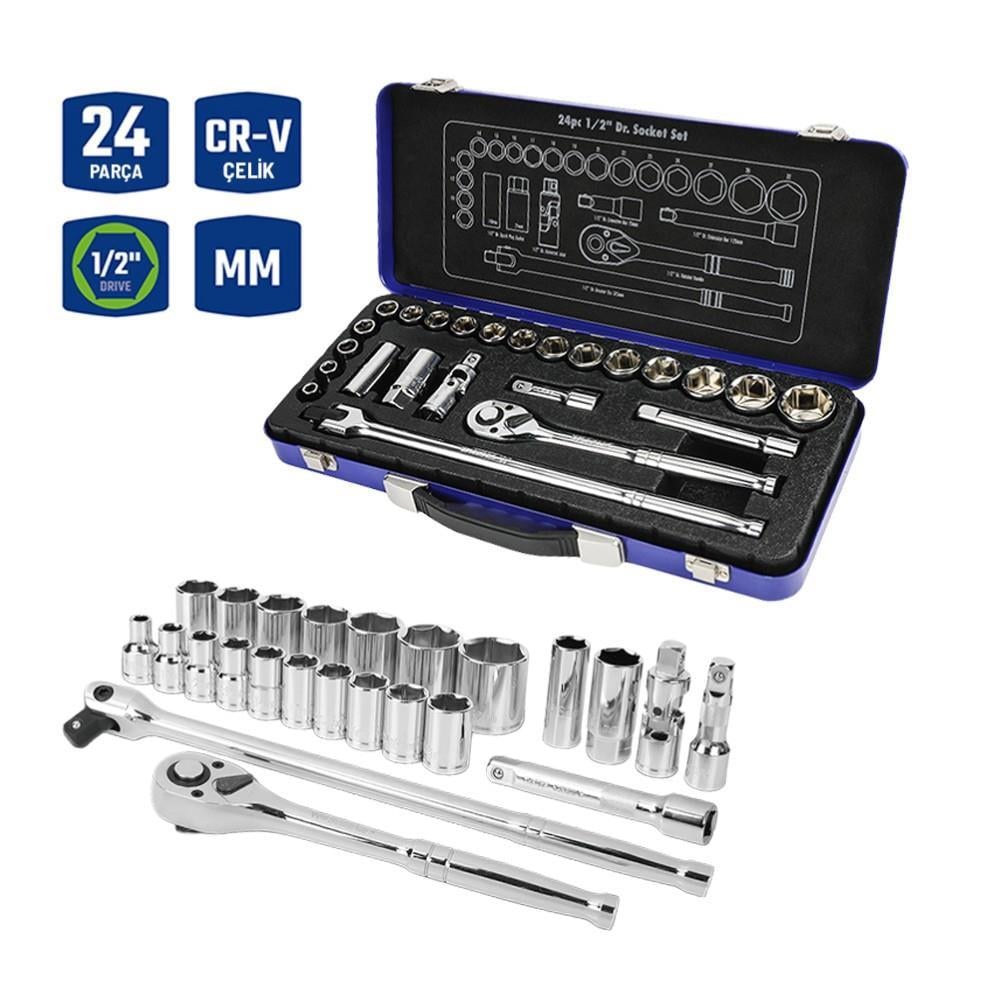 WorkproWORKPRO WP202564 1/2'’ Cr-V 24 Parça Metrik Ağır Hizmet Lokma TakımıWP202564