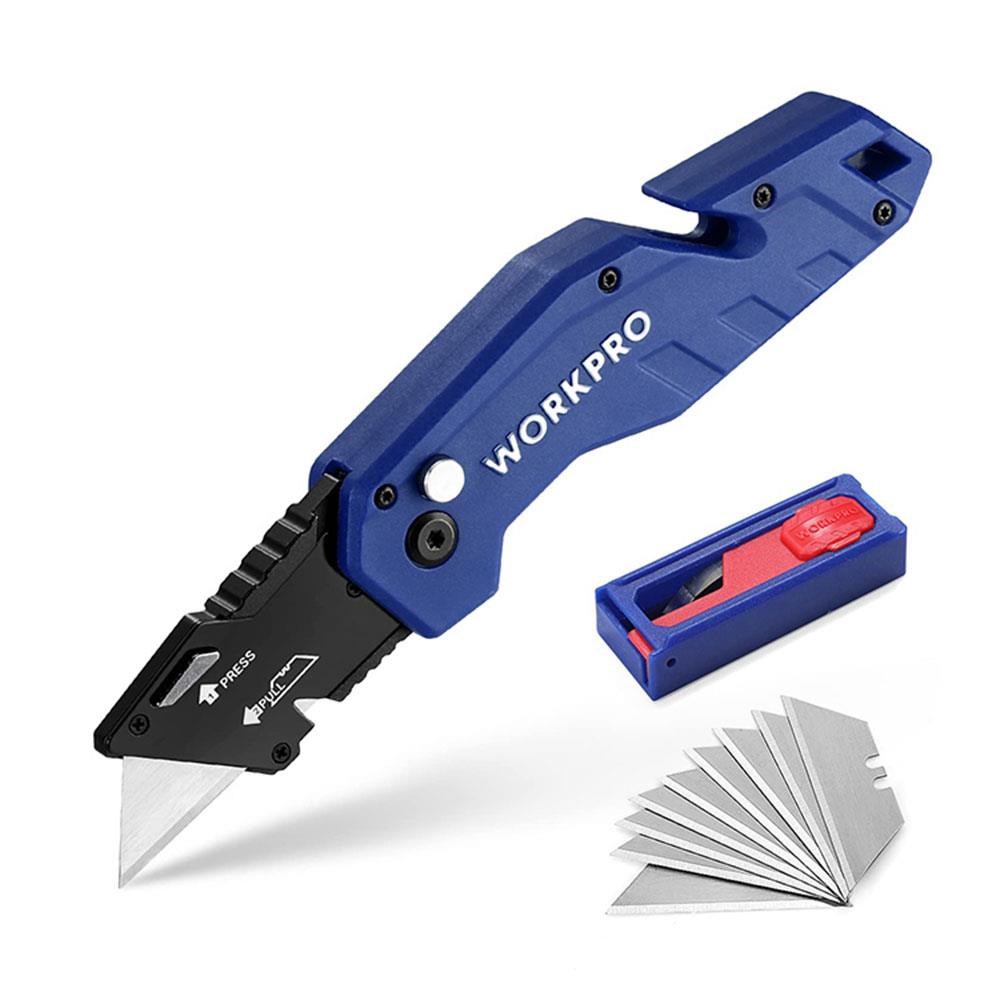 WorkproWORKPRO WP211008 Profesyonel Katlanır Çok Amaçlı Rötuş Maket Bıçağı + 10 Adet Yedek BıçakWP211008