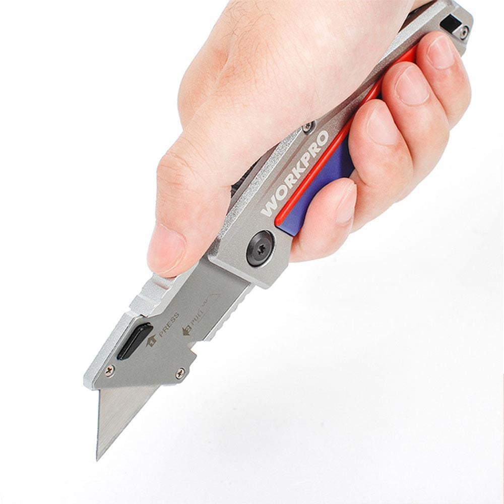 WorkproWORKPRO WP211012 Ağır Hizmet Alüminyum Gövde Katlanır Rötuş Maket Bıçağı + 10 Adet Yedek BıçakWP211012