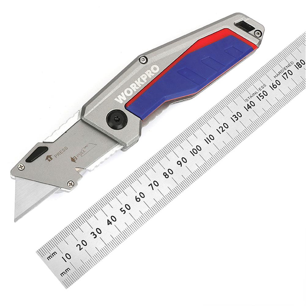 WorkproWORKPRO WP211012 Ağır Hizmet Alüminyum Gövde Katlanır Rötuş Maket Bıçağı + 10 Adet Yedek BıçakWP211012