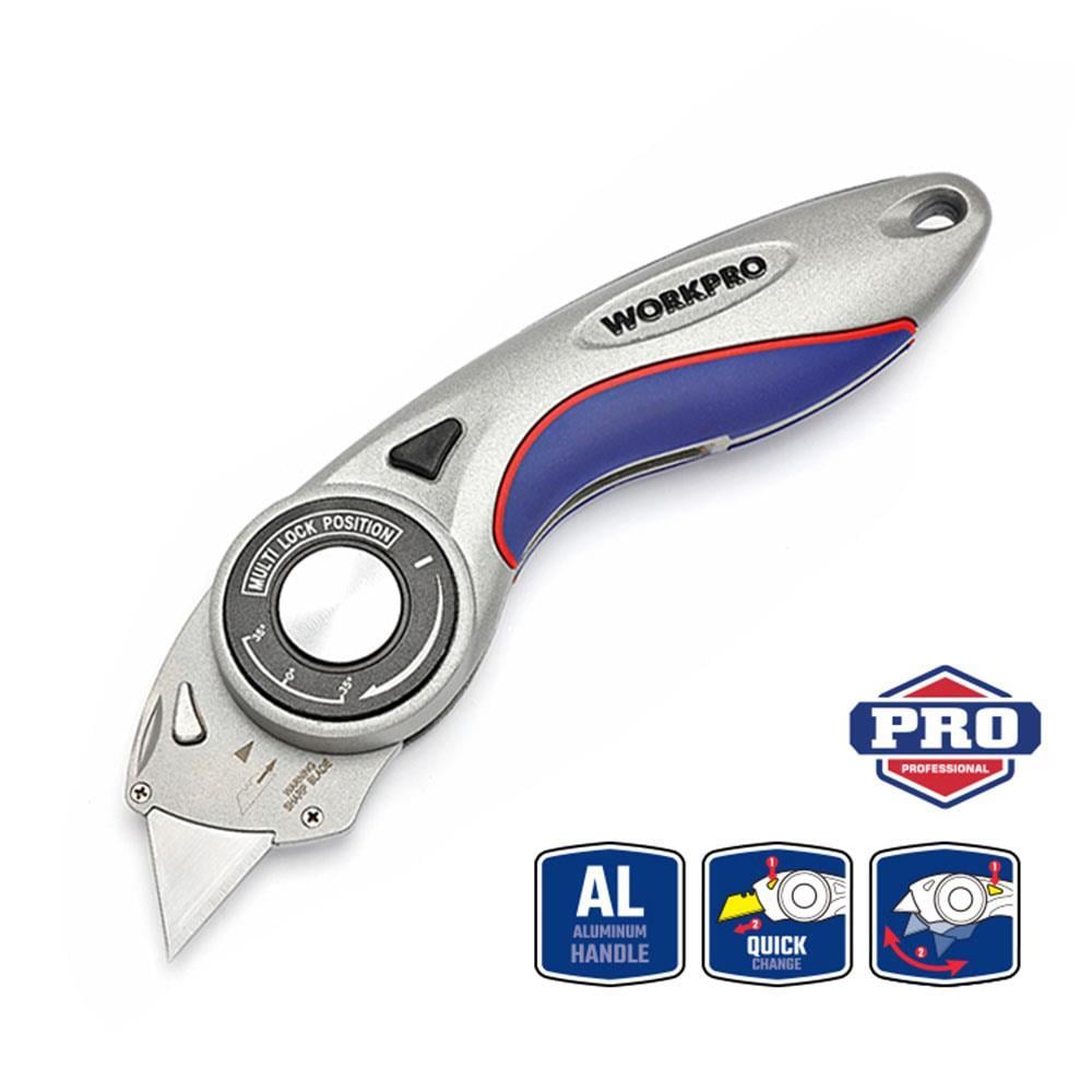WorkproWORKPRO WP211013 Ağır Hizmet Alüminyum Gövde Açı Ayarlı Katlanır Rötuş Maket Bıçağı + 5 Adet Yedek BıçakWP211013