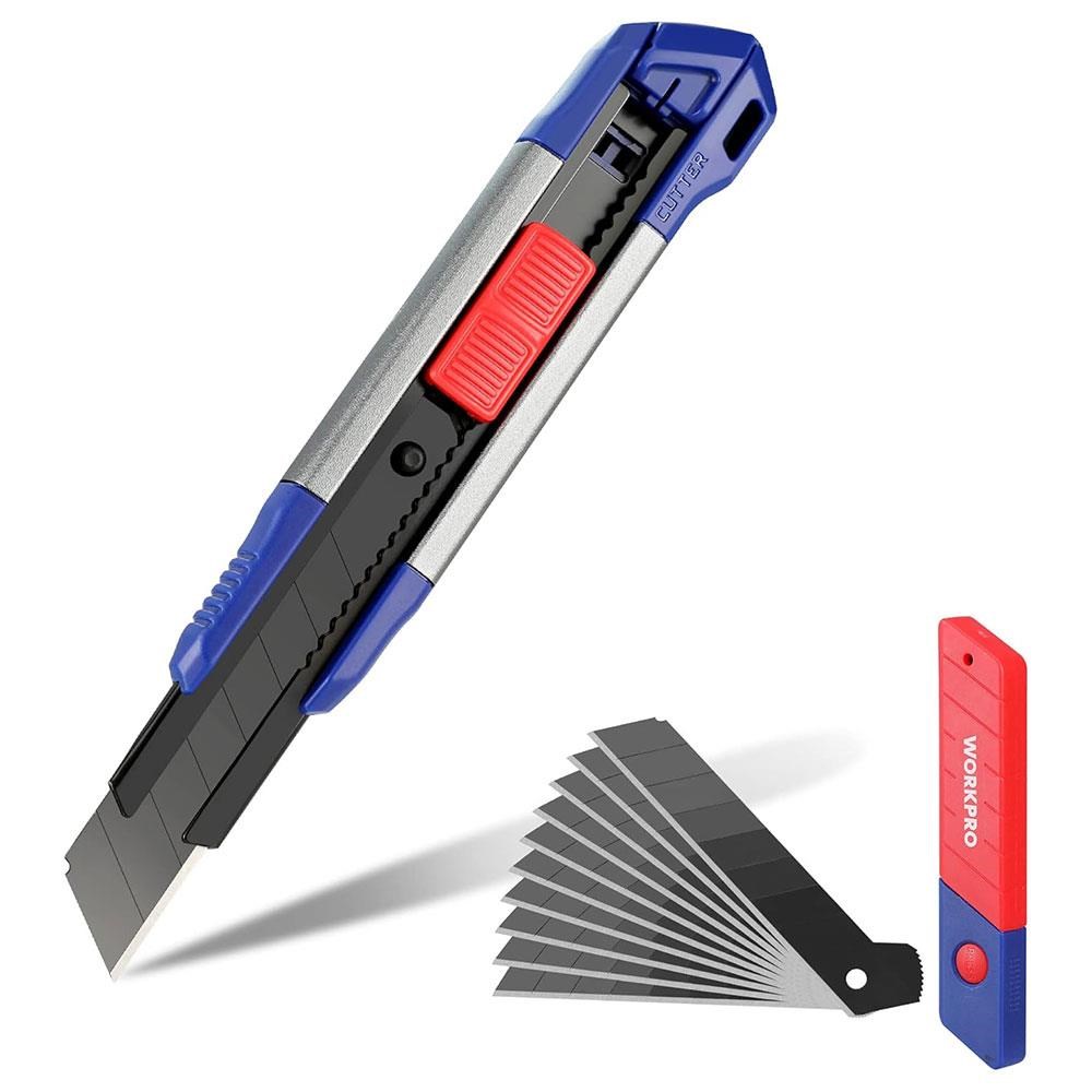 WorkproWORKPRO WP212022 18MM Ağır Hizmet Alüminyum Kasa Maket Bıçağı + 10 Adet Yedek BıçakWP212022