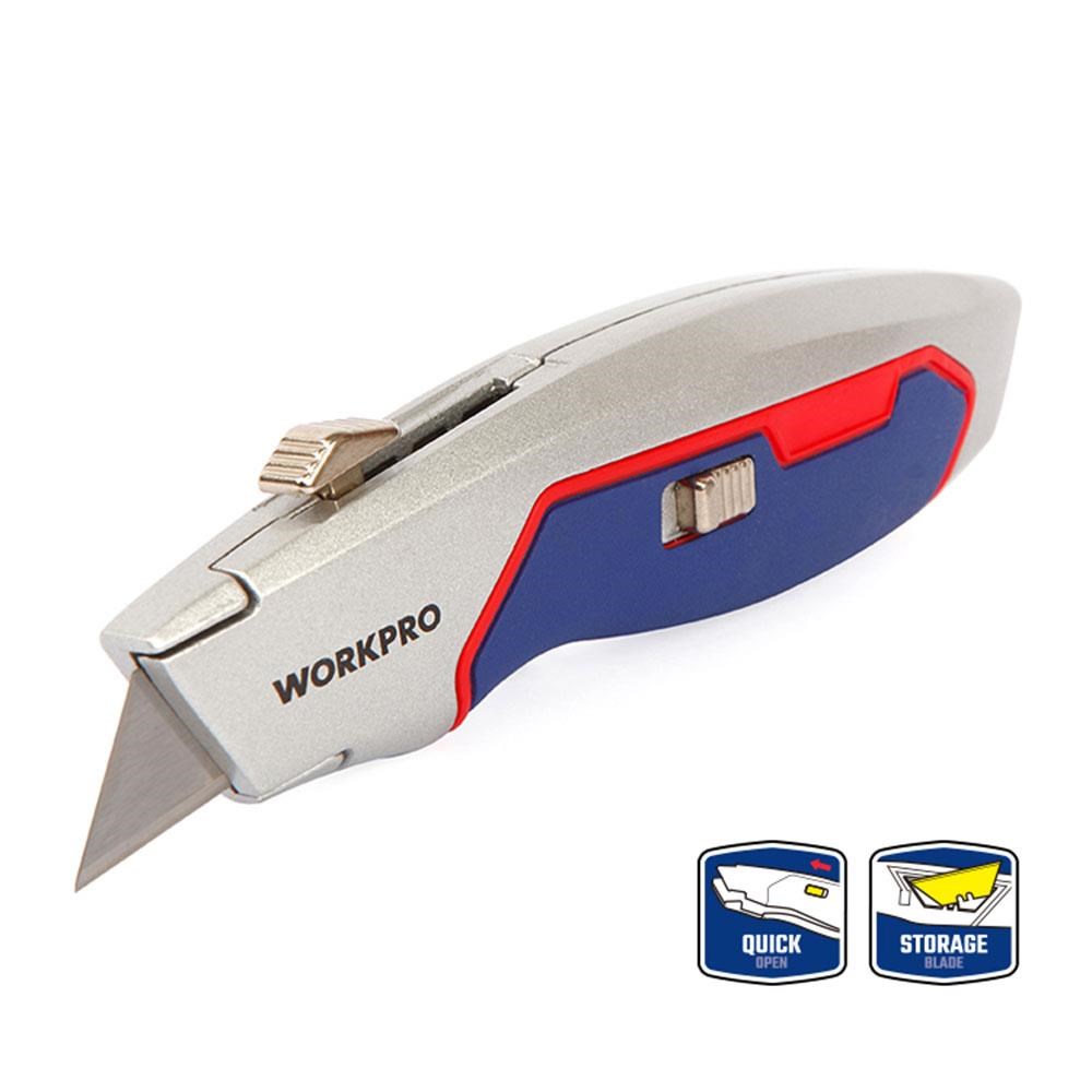 WorkproWORKPRO WP213011 Ağır Hizmet Alüminyum Gövde Geri Çekilebilir Rötuş Maket Bıçağı + 3 Adet Yedek BıçakWP213011