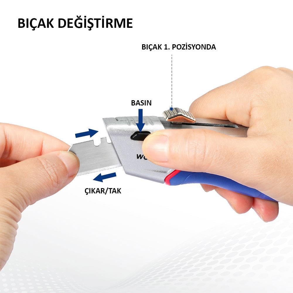 WorkproWORKPRO WP213012 Ağır Hizmet Alüminyum Gövde Geri Çekilebilir Rötuş Maket Bıçağı + 4 Adet Yedek BıçakWP213012