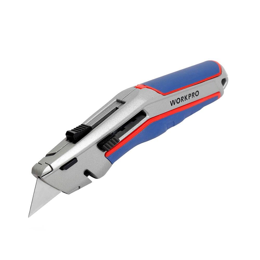 WorkproWORKPRO WP213015 Ağır Hizmet Alüminyum Gövde Otomatik Geri Çekilebilir Rötuş Maket Bıçağı + 5 Adet Yedek BıçakWP213015