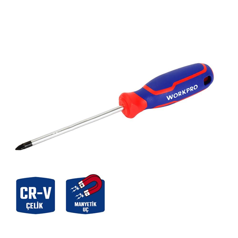 WorkproWORKPRO WP221035 PZ0x75mm CR-V Manyetik Profesyonel Yıldız TornavidaWP221035