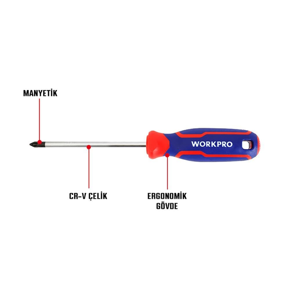 WorkproWORKPRO WP221035 PZ0x75mm CR-V Manyetik Profesyonel Yıldız TornavidaWP221035