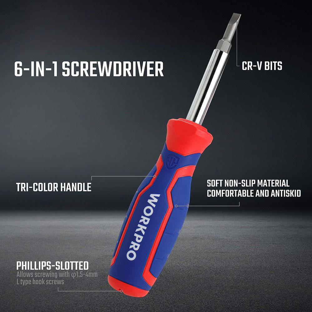 WorkproWORKPRO WP221046 6-IN-1 Profesyonel Çok Fonksiyonlu Değişken Uçlu Tornavida SetiWP221046