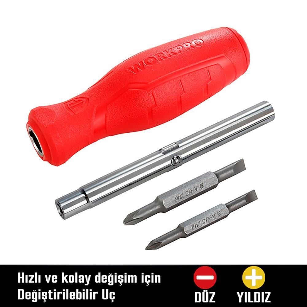 WorkproWORKPRO WP221066 6-IN-1 Çok Fonksiyonlu Değişken Uçlu Profesyonel Tornavida SetiWP221066