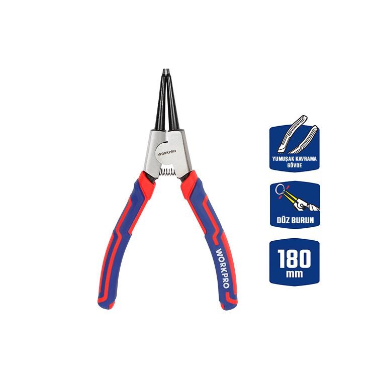 WorkproWORKPRO WP231150 180MM Cr-V Düz Yaylı Profesyonel Dış Segman PensesiWP231150