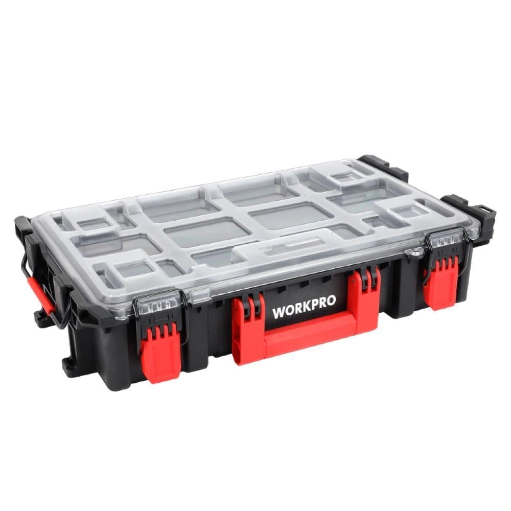 WorkproWORKPRO WP283029 24Lt 12 Gözlü Şeffaf Kapaklı İstiflenebilir 56x35x12,5cm Profesyonel Organizer Takım ÇantasıWP283029
