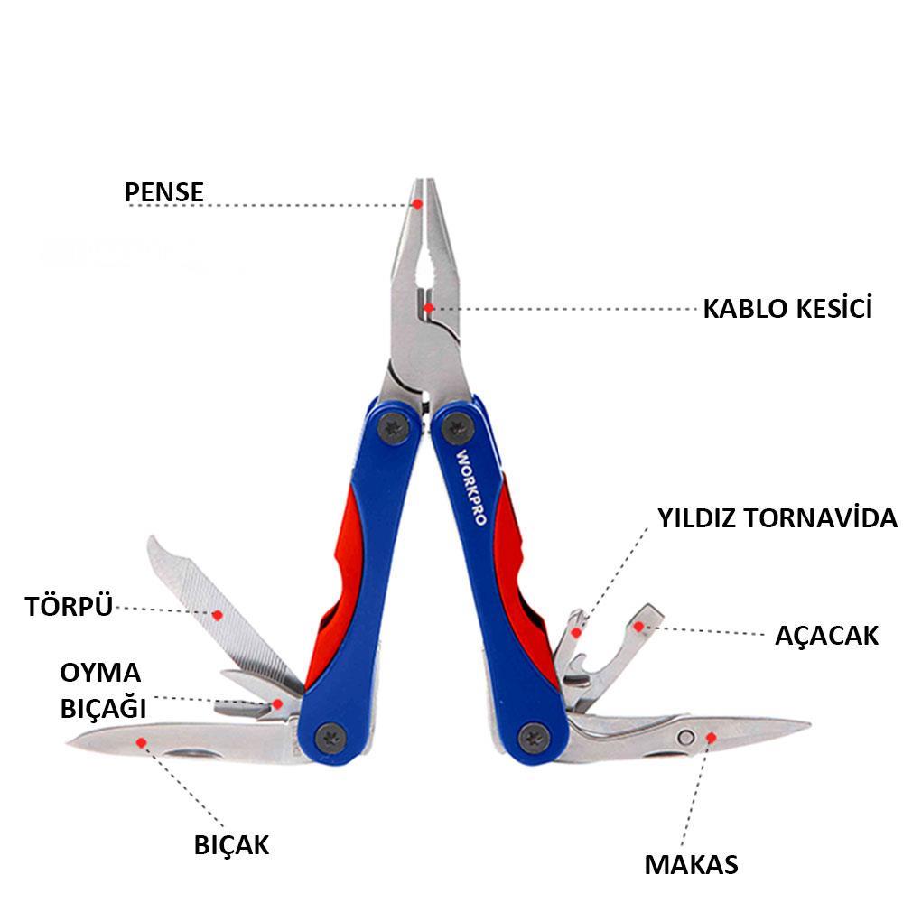 WorkproWORKPRO WP382017 12 IN 1 Çok Fonksiyonlu Profesyonel Mini Pense Seti + Taşıma KılıfıWP382017