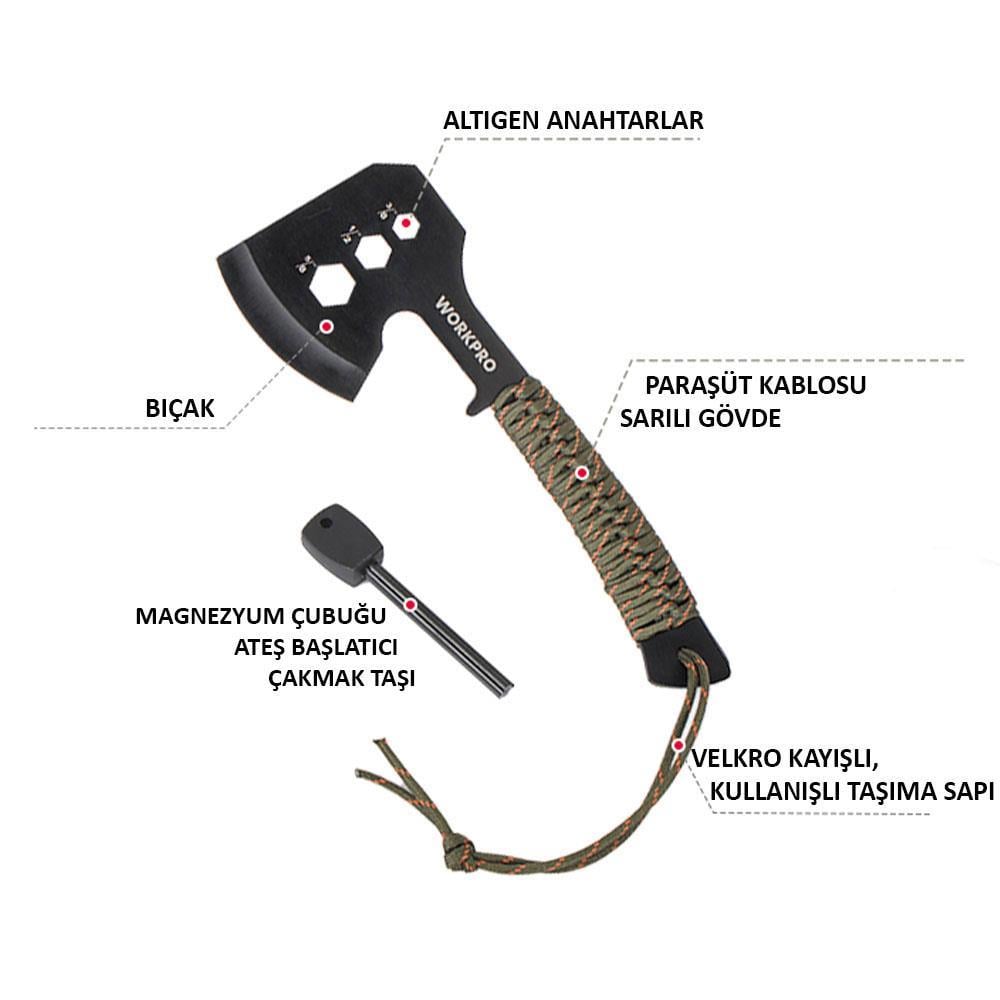 WorkproWORKPRO WP383002 250MM Çok Fonksiyonlu Kamp Baltası + Magnezyum AteşleyiciWP383002