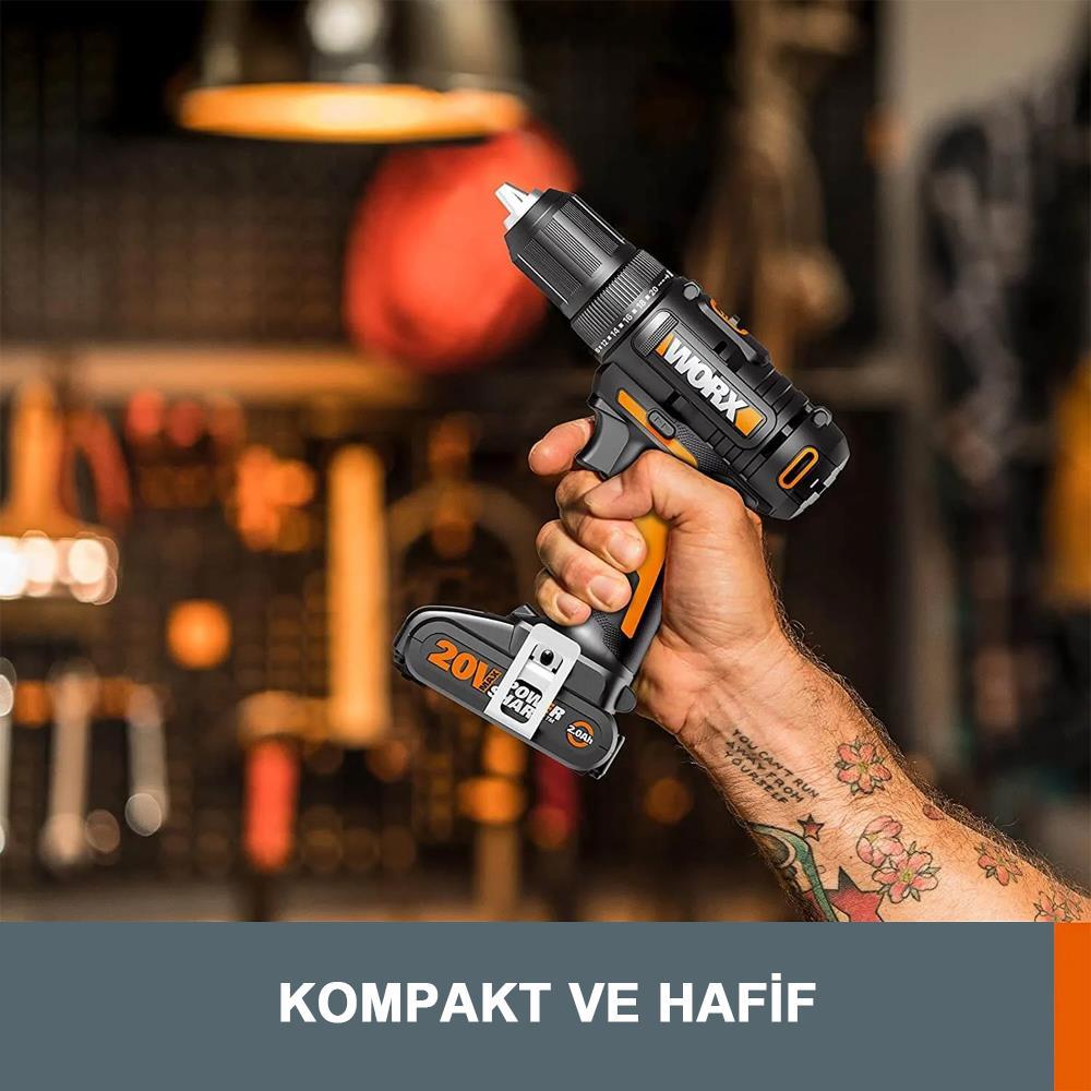 WorxWORX WX108 20Volt/2.0Ah. Li-ion Çift Akülü Profesyonel Şarjlı MatkapWX108