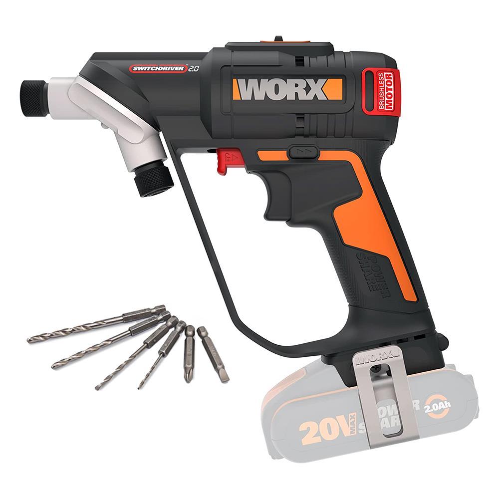 WorxWORX WX177.9 20Volt Döner Kafa ve Çift Mandrenli Profesyonel Kömürsüz Şarjlı Matkap + 6 Parça Uç (Akü Dahil Değildir)WX177.9