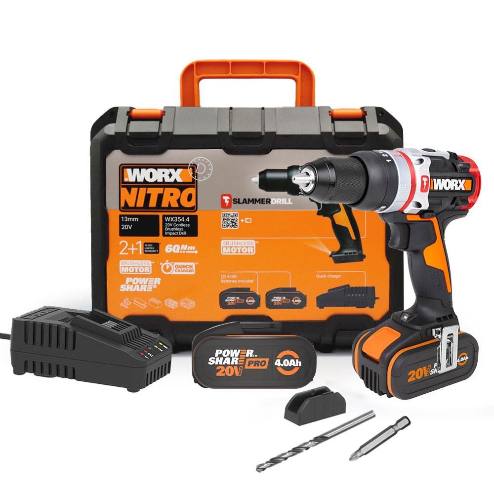 WorxWORX WX354.4 20Volt/4.0Ah Li-ion Çift Akülü Kömürsüz Profesyonel Şarjlı Darbeli MatkapWX354.4