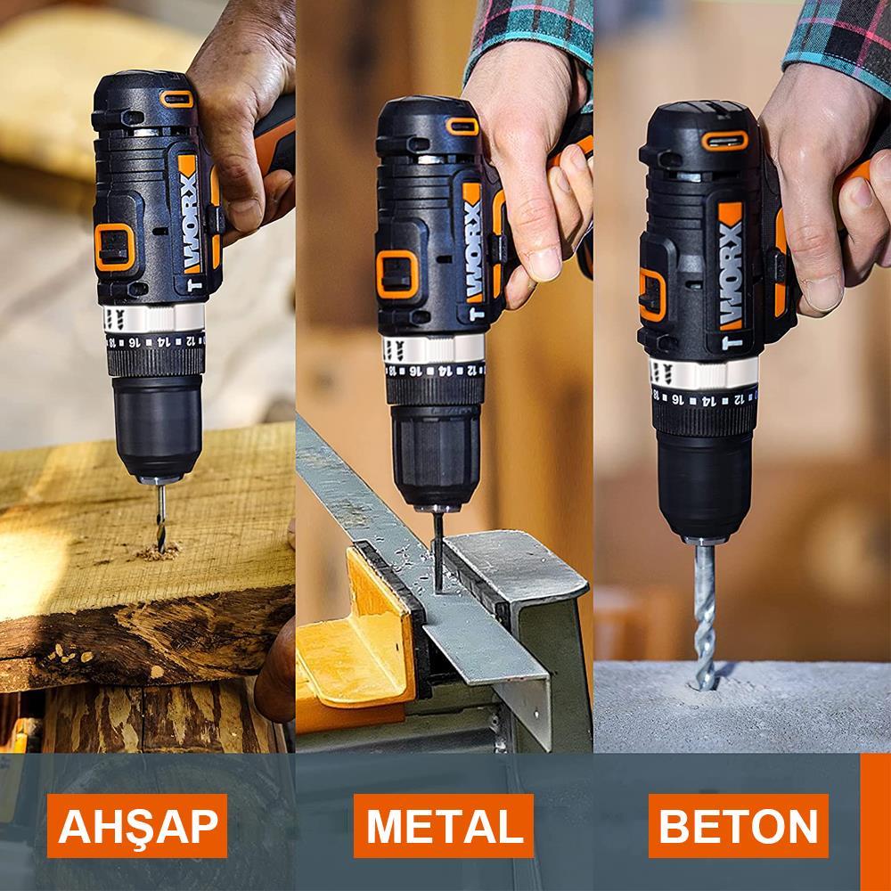 WorxWORX WX370.1 20Volt/2.0Ah. Li-ion Çift Akülü Profesyonel Şarjlı Darbeli MatkapWX370.1