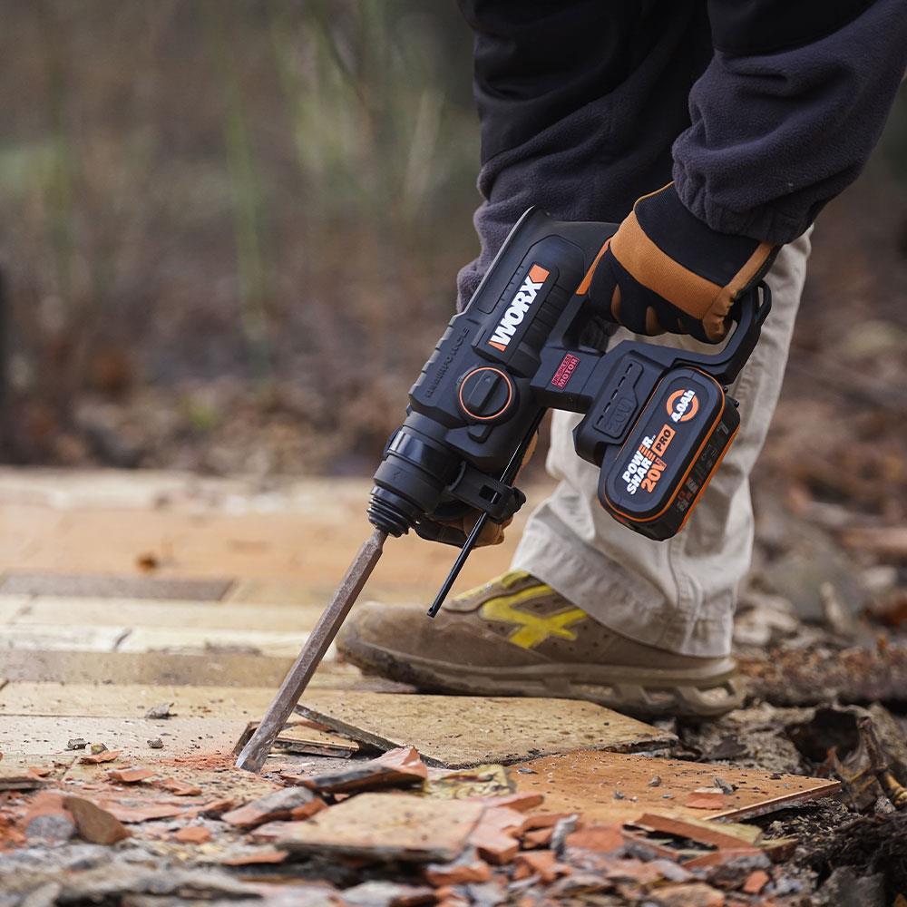 WorxWORX WX381 20Volt 4.0Ah. 2J Li-ion Tek Akülü Profesyonel SDS-Plus Pnömatik Kırıcı/Delici + 3 Parça Delme UcuWX381