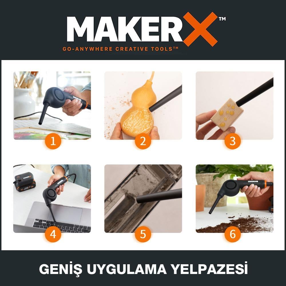 WorxWORX WX747.9 MAKERX 20Volt Kömürsüz Profesyonel Mini Üfleyici (Akü Dahil Değildir)WX747.9
